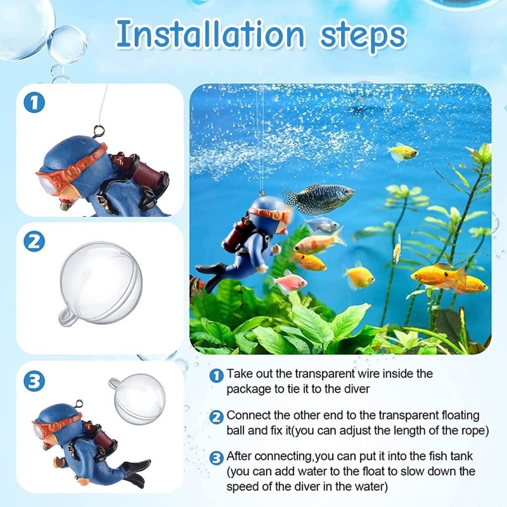 Diver Cartoon Aquarium Floating Cute Resin 2pc