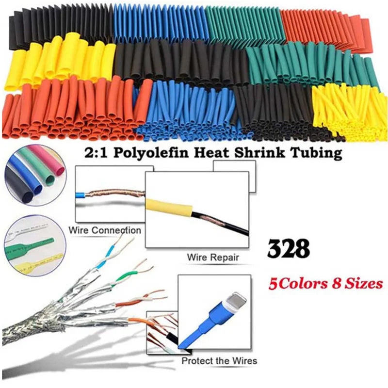 127/328pcs Heat Shrink Tube 2:1 Shrinkable Wire Shrinking Wrap Tubing Wire Connect Cover Protection with 300W Hot Air Gun